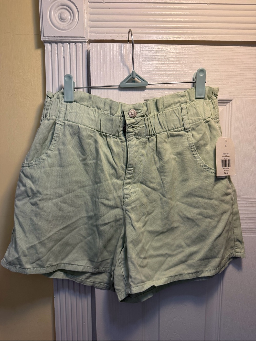 Wonderly Light Mint Green High-Waist Paperbag Shorts